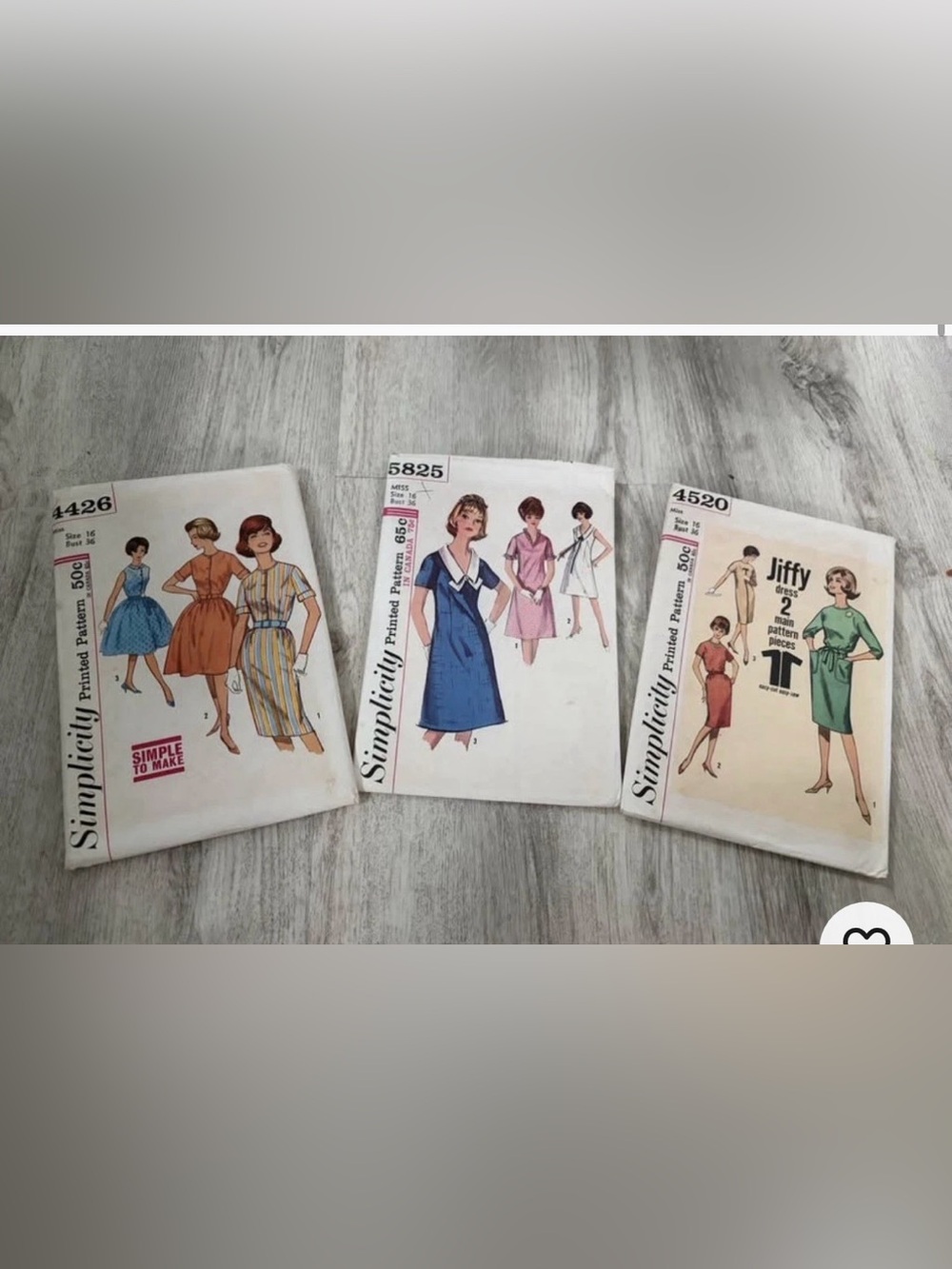 Uncut Vintage 1960s Simplicity  sewing patterns 4520, 4426, 5825 Sz 16  Bust 36